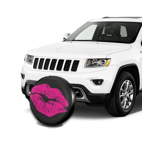 Image of 80s Hot Pink Kiss Lips Spare Tire Cover Weatherproof Wheel Protectors Dust-Proof Sun Protection Wheel Tire Covers Universal Fit for Truck SUV RV Camper Trailer Car Accessories 17 inch