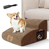 MASTERTOP Escaliers pour Chiens à 2 Marches Étendus en Éponge, Échelle Large pour Animaux de Compagnie, Escaliers Chien Antidérapant pour Animal Âgé/Blessé avec Housse Amovible et Lavable (Marron)