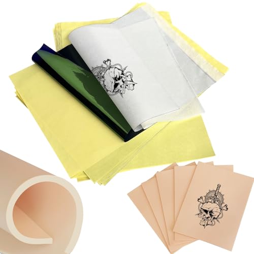 35-Piece Tattoo Practice Skin Kit - 3MM Thick Fake Skin with Stencil Transfer Paper | Includes 30 Tattoo Transfer Sheets + 5 Double-Sided Blank Practice Skins (3mm Thickness)