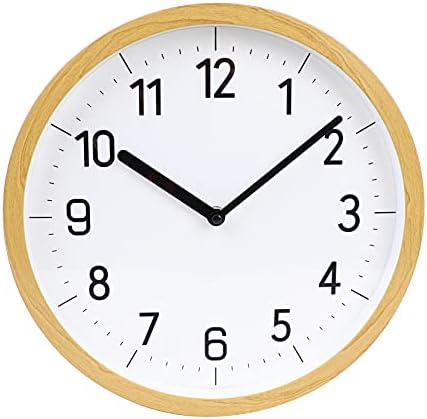 BIOINLIVING Wall Clock 12 Inch Wooded Round Silent Wall Clocks Large Battery Operated Non-Ticking White Clock for Living Room Kitchen Bedroom Office Home School