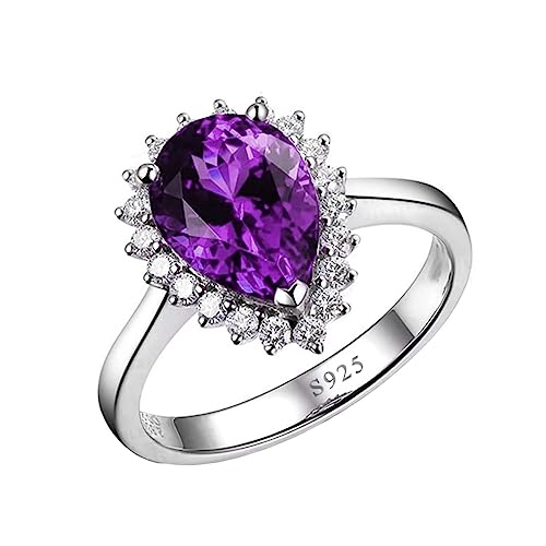 Bague bague 3 griffes en argent 925 avec oxyde de zirconium violet anti-ternissement