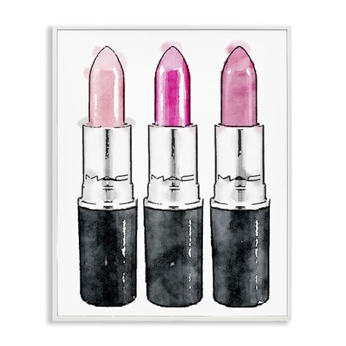Image of Stupell Industries Three Pink Lipsticks, Design by Amanda Greenwood White Framed Wall Art, 24 x 30