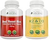 Purely Holistic Red Yeast Rice 1200mg with CoQ10 & Niacin + Vitamin D3 5000 IU (125mcg) & K2 MK7 90mcg Bundle - 270 Vegetarian Capsules - Made in USA