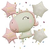 Einhorn Luftballon Set mit Einhornkopf & Sternen Folienballons in Rosa & Cremeweiß für Geburtstag Happy Birthday Sternballons für Party Deko Mädchen Kindergeburtstag Fotodeko