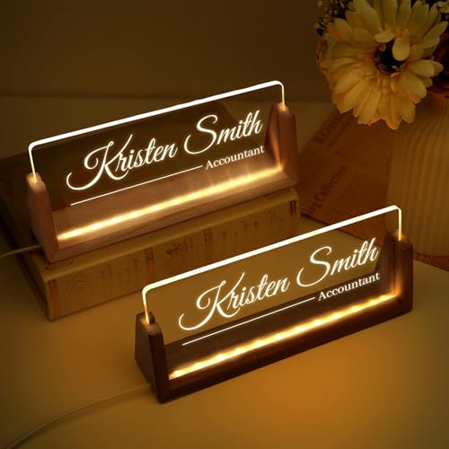 Image of Custom Name Plate for Desk, Personalized Light Up Acrylic Desk Name Plate, Personalized Office Gifts for Boss Coworkers, Teacher Employee Appreciation GIfts, Office Decor for Women Men (Design14)