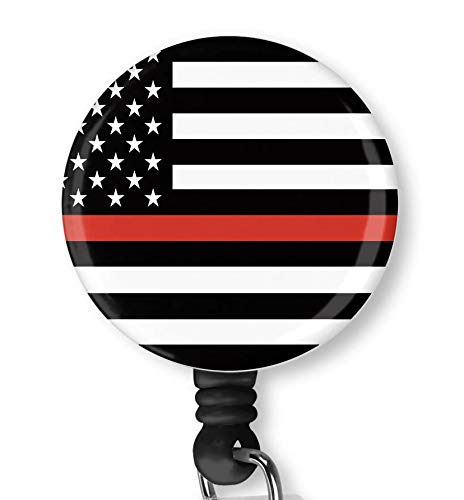 Thin Red Line Firefighter Flag Retractable ID Card Badge Holder with Alligator Clip, Name Nurse Decorative Badge Reel Clip on Card Holders