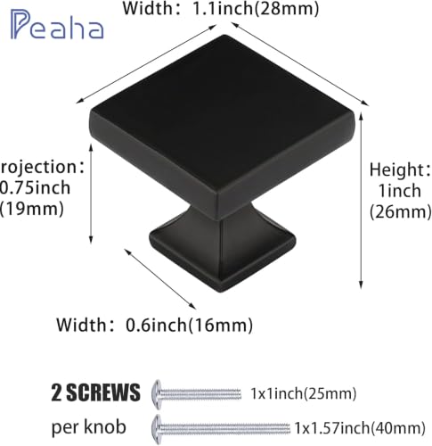 Peaha 30 Pack Black Cabinet Knobs, Square Zinc Alloy Drawer Knobs by Peaha - Used condition - Image 2