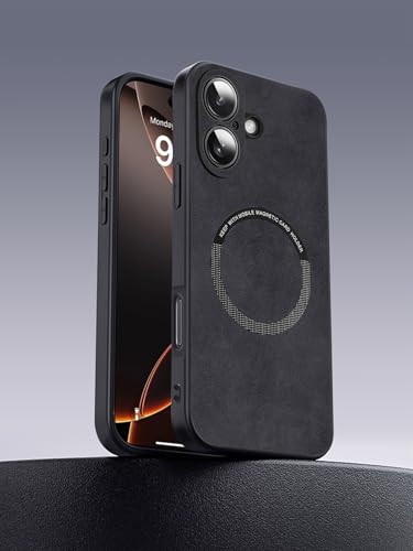 Coque iPhone 16 MagSafe luxe en daim noir ultra légère premium - 2