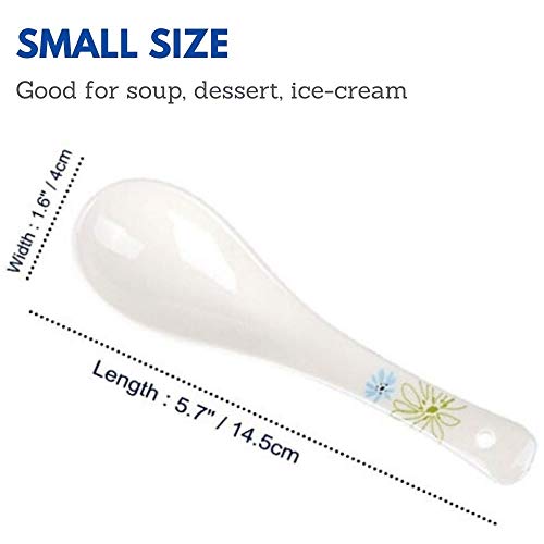 Leblue 5-Pack Asian Chinese Reusable Dishwasher Safe Soup Spoons, Floral Bone China Porcelain Ceramics #TOP2