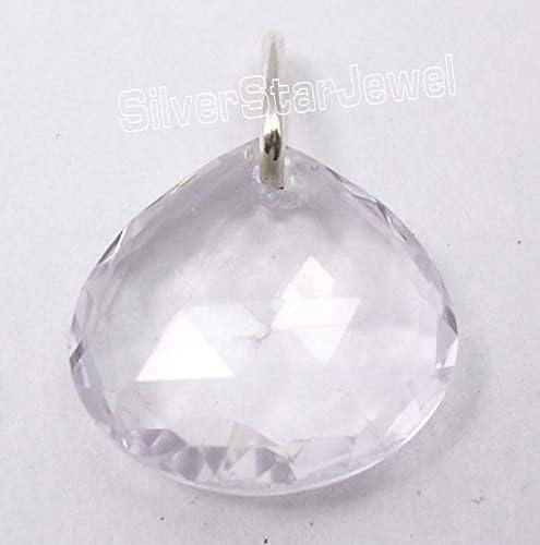 Solid Sterling Silver Crystal Pendant 0.8" Stone Jewelry