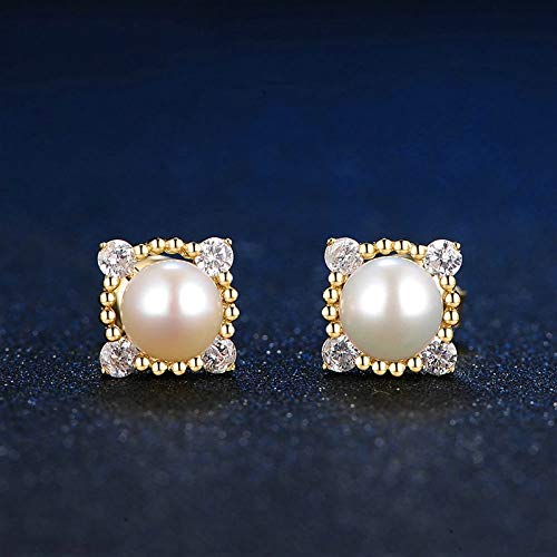 Pendientes de tuerca de Plata de Ley 925 para mujer con perlas redondas 3