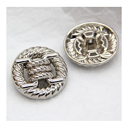 5 PCS Round Alloy Metal Buttons,Knotted Rope Hollow Pattern, for Clothes Women Coat Sweater Sewing Accessories (Silver, 25mm)