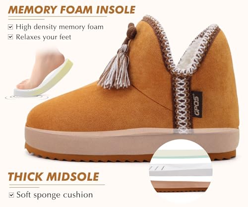 GPOS Womens House Knit Bootie Slippers Fuzzy Plush Lining Winter Ladies Warm Suede Fluff Slippers Lightweight Cozy Thick Memory Foam Comfortable Home Shoes Hard Bottom for Indoor Outdoor Size 5-113