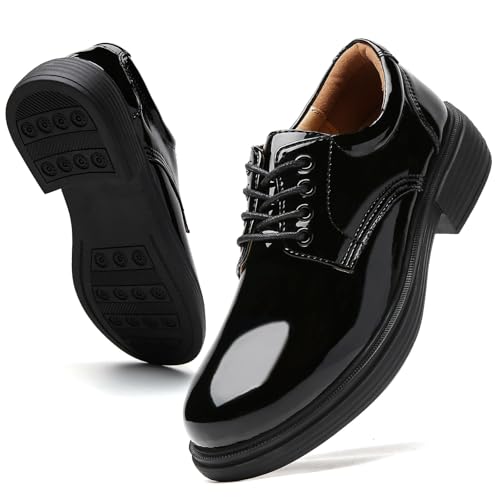 Image of OKJ Oxford Shoes for Women, Black Womens Oxford Shoes Leather Platform Women's Oxfords Comfortable Dressy Slip On, Lace Up Loafers Casual Work Business Dress Office Oxfords Shoes