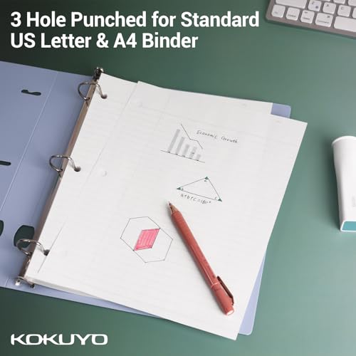 Image of Kokuyo 3 Hole Loose Leaf Paper, 8-1 /4 inchx11 inch Wide Ruled, 100 Sheets, 1 Pack | 3 Hole Punched Filler Papers, Bleed Resistance Notebook Paper, Japanese 70 GSM Smooth Paper for 3 Ring Binder 100 Sheets /Pack