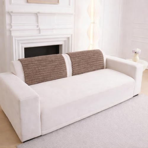 Image of HOMETHREADS 600GSM Thick & Soft Rabbit Fur Plush Sofa Cover-Luxurious Cozy Slipcover, Washable & Pet-Friendly, Anti-Scratch Protector for Sofas (Khaki, 1Pc Backrest | 70x70cm)