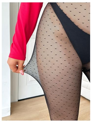 WDIRARA Women's Plus Size Polka Dots Tights Mesh Sheer Stockings High Waisted Pantyhose3