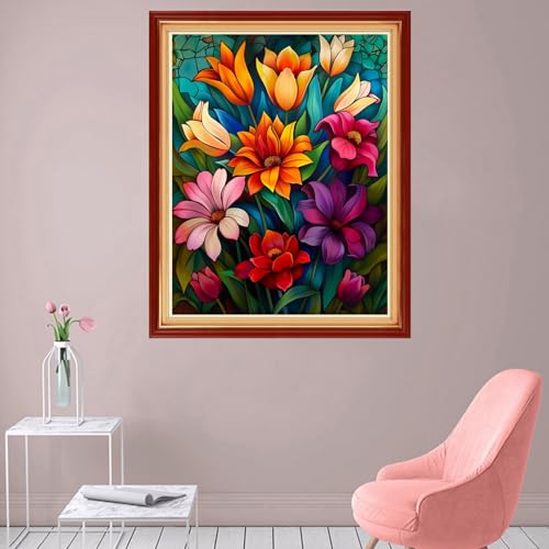 Image of Foxhool Stamped Cross Stitch Kits,11CT Printed Cross Stitch Pattern Full Embroidery Kits for Beginner Needlepoint Kits-Colorful flowers16x20 inch