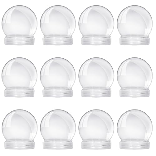 Auihiay 12 PCS 3.6 Inch Plastic Snow Globes, Plastic Clear Fillable Snow Globe with Screw Off Caps, Clear Christmas Water Globes for DIY Crafts Home Christmas Winter-Themed Decoration