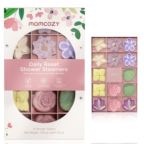 Momcozy Shower Steamers 14 Pack-7 Unique Shapes & Floral Scents, Long Lasting Fragrance, Gentle Formula, Perfect Travel & Gift Idea for Home Spa Relaxation