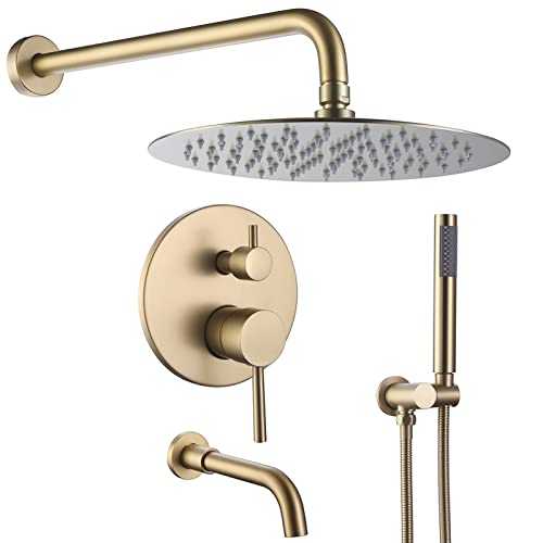 RBROHANT Shower System with Tub Spout and Handheld Brushed Gold Bathtub