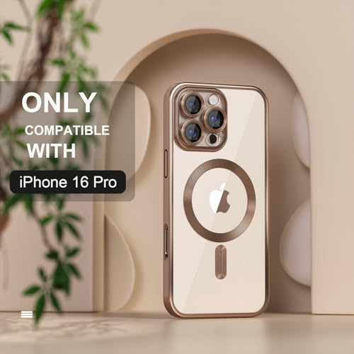 Image of Misea Magnetic for iPhone 16 Pro Case Compatible with MagSafe | [Never Yellowing] [Military Drop Protection] Full Camera Lens Protector Plating Soft Clear Phone Case for Women, Desert