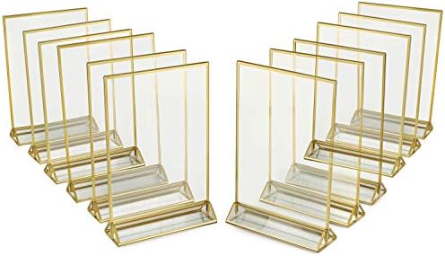 Super Star Quality Clear Acrylic 2 Sided Frames with 3MM Gold Borders and Vertical Stand (A5 -Pack of 12) | Ideal for Wedding Table Number, Double Sided Sign, Clear Photos, Menu Holders