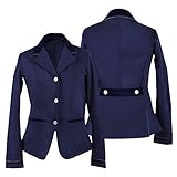  QHP Kinder Turniersakko Turnierjacket Lily Junior Softshell mit Knöpfen aus Stasss-Steinen und Versch. Samt- und Glitzerdetails (116, Navy)