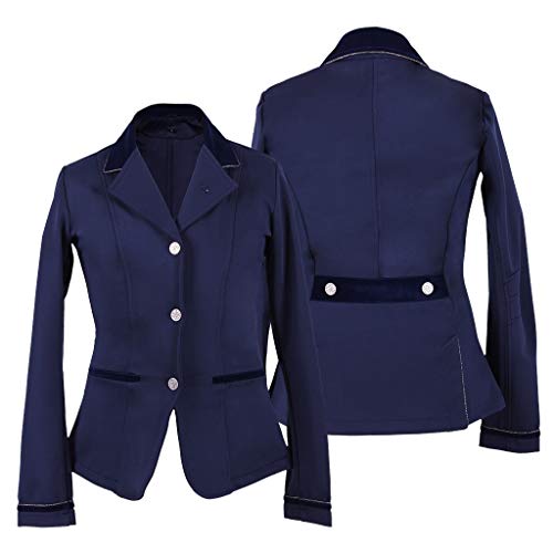 QHP Kinder Turniersakko Turnierjacket Lily Junior Softshell mit Knöpfen aus Stasss-Steinen und Versch. Samt- und Glitzerdetails (116, Navy)