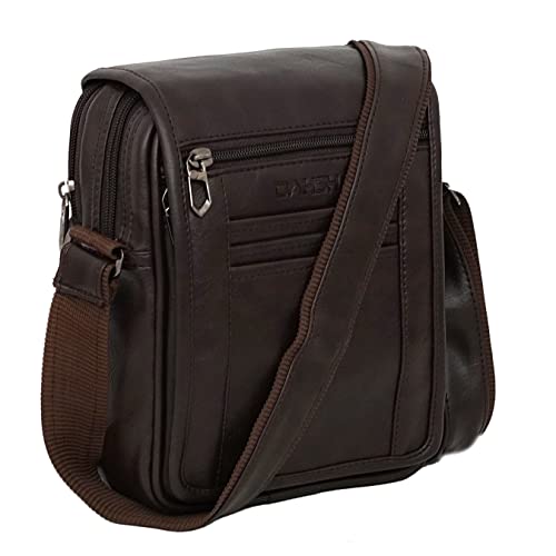 DAHSHA Stylish PU Leather Multi Pocket Small Sling Cross Body Travel Office Messenger one Side Shoulder Bag for Men & Women – Chocolate Brown