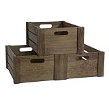Wooden Crates for Display, 3 Pack Large Rustic Handmade Wood Crate for Storage, Wooden Basket with Handles, Nesting Crates Boxes for Container and Decor Living Room Outdoor Christmas (Large)