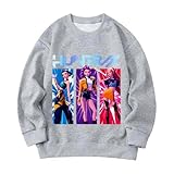 KPOP Sudadera KPOP Niña K Pop Sudaderas Ropa Estampado X De Bruja Manga Larga Sudadera Morada para Niños Moda Redondo Sweatshirt Otoño Invierno Top Gris