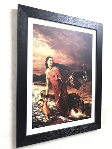 Image of Adventures� *Ganga & Shantanu, Draupadi & Sudeshna*- Two Paintings by Raja Ravi Varma, Set of 2 Wall D�cor Frames. Matt Satin Print with MDF & 1 inchPS Black Frame. Size 14 inchx18 inch each.