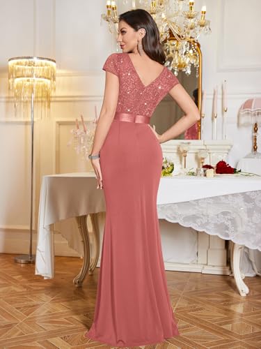 Image of Miusol Women's Deep V-Neck Lace Sequin Pleated Evening Formal Maxi Dress