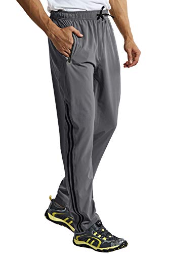 Bgowatu Men's Sweatpants Zipper Pockets Joggers Lightweight Quick Dry Breathable Hiking Pants (Dark Grey Us M) #TOP4