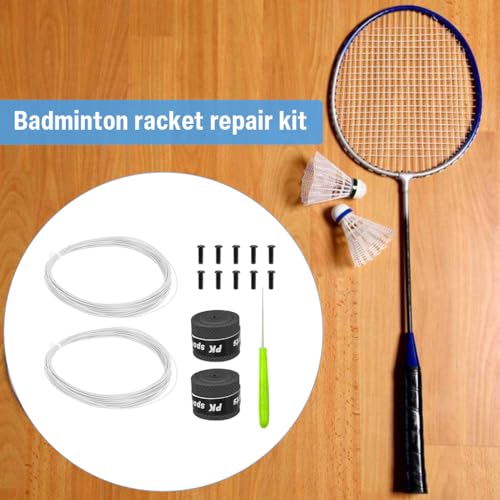 Image of Proberos Badminton Racket Strings Set, for 2 Rackets, Replacement String Repair Kit with Accessories & Tools, Nylon Fiber Strings, 0.78mm, Tension 26lbs, 10m Long Per Roll - White