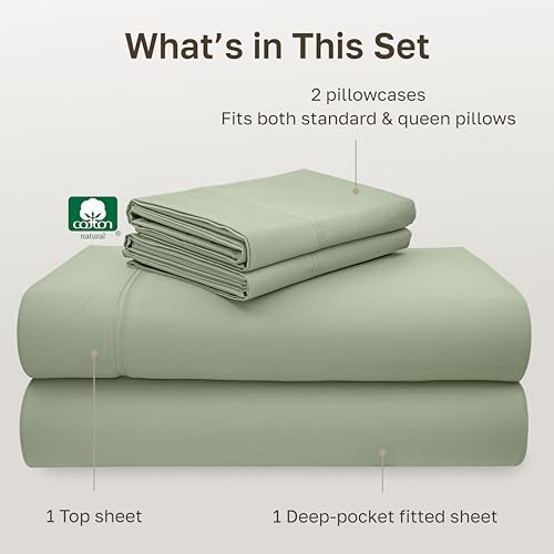 Image of California Design Den Hotel Quality Full Size Sheets Set - Luxury 600 Thread Count Sateen, Natural 100% Cotton Bed Sheets, Fully Elasticized Deep Pockets, Crisp, Cool and Durable - Laurel Green
