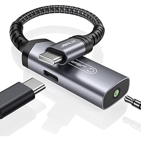 JSAUX USB C Headphone Adapter and Charger, 2-in-1 Type USB C to 3.5mm audio Adapter with PD 30W Fast Charging for Samsung S21/S20/S20+/Note 20/Note10,Huawei P40/P30/P20/Mate30,iPad Pro/Air-Grey Cover