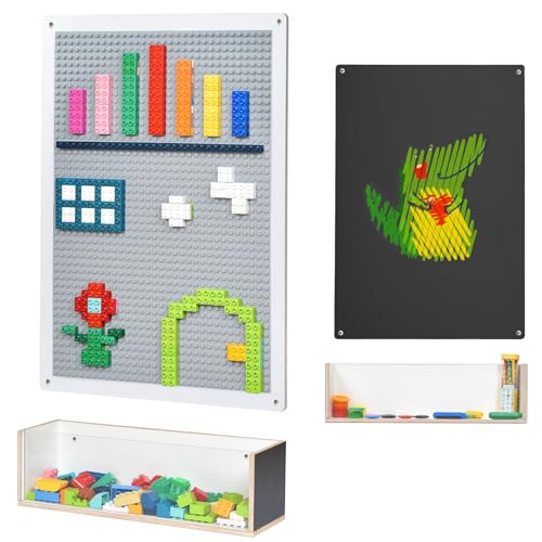 Bolocon Vertical Building Brick Base Plate & Chalkboard, 2-Sided Activity Panel and Blackboard for Kids&Toddlers Playroom, Compatible with All Major Block Brands (Rectangular-STD.)