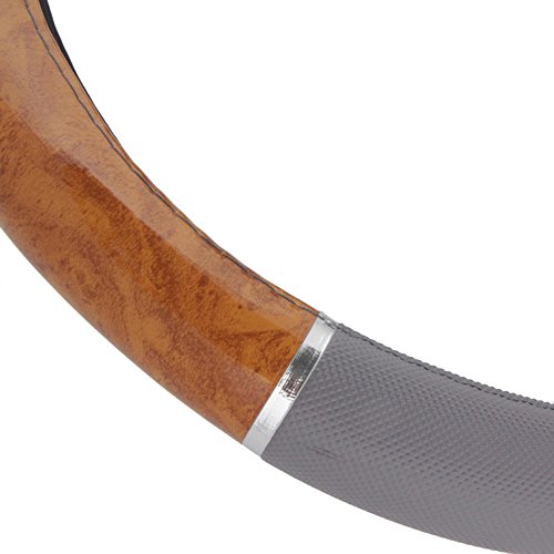 Bdk Light Wood Grain Car Steering Wheel Cover, Standard 15 Inch With Gray Faux Leather Grip, Made To Fit Most Auto Truck Van Suv #TOP5