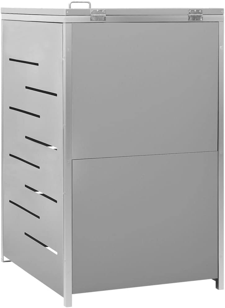 Single Wheelie Bin Shed Stainless Steel Garbage Bin Surround 27.2"x30.5"x44.3" Outdoor Trash Can Enclosure with Locking System and Easy Assembly for Backyard Waste Container Storage