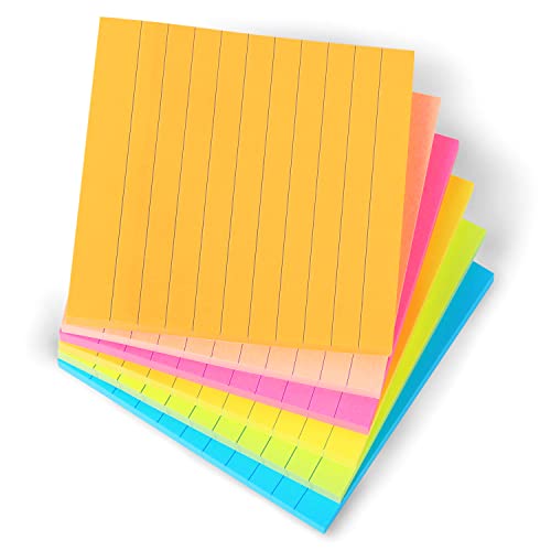 Sticky Notes - Lined Sticky Notes 4" X 4", 6 Pads, 420 Sheets (70 / Pad ), Strong Sticking Power Notes, Self Stick Notes with 6 Colors, Easy to Post for Notebook Home Office
