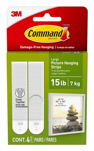 Command Large Picture Hanging Strips, Adhesive Strips, White - Damage Free Hanging - For Pictures, Frames and Mirrors, Wall Décor and Signs - Holds up to 7.2 kg, 8 Count (Pack of 1)