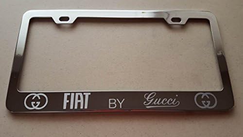 Fiat by Gucci Aluminum Brush Vinyl Decal Cut Style1 on Chrome Metal License Frame with screw caps included