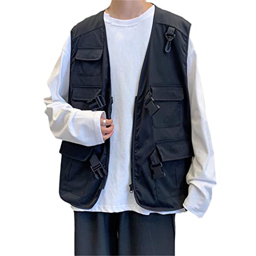 Gilet d'été multi-poches homme noir XL col en V zippé