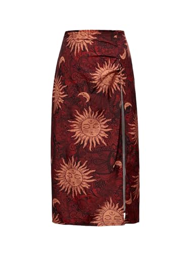 Women's Plus Size Hippie Graphic Skirt Boho Split Thigh Bodycon Midi Skirt Country Festival Outfits