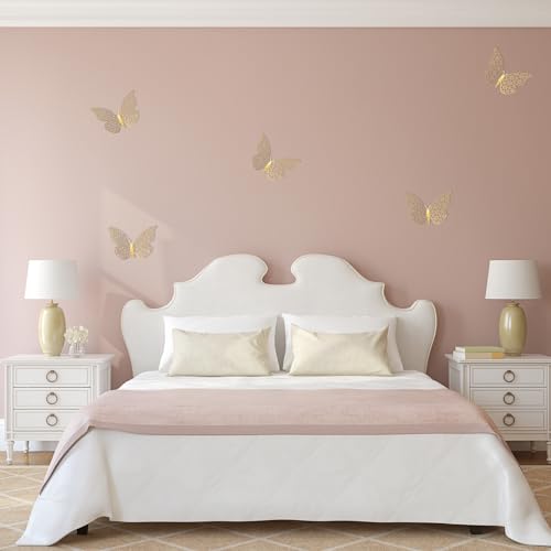 Set de 72 adhesivos de mariposas 3D para pared color dorado miniatura 6