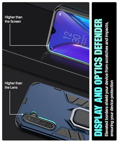 Image of WOW IMAGINE Shock Proof Back Case Mobile Cover for Realme XT | Back Cover Case (Tough Armor | Hybrid PC + TPU | Ring Holder & in-Built Kickstand | Blue)