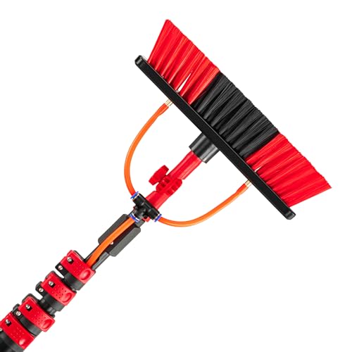 Hortensus Spazzola Lavaggio con Asta Telescopico – Spazzola Telescopica con Collegamento all’Acqua per Pannelli Fotovoltaici e Solari, Auto, Camper, Grondaie, Tetti e Facciate Pulizia (4,6 m)
