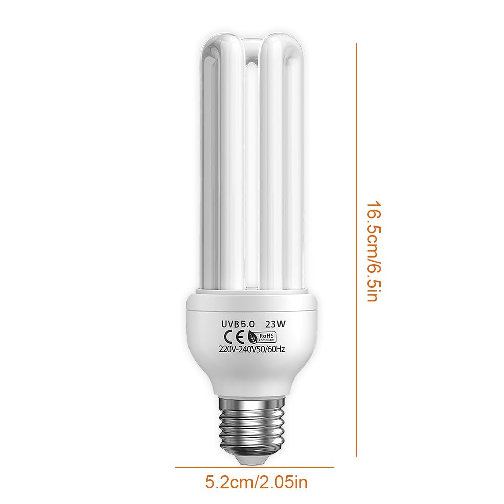 UVB 5.0 Lampada, E27 23W Lampadina UVA UVB, Lampada Fluorescente Compatta 5.0 UVB Lampadas, Lampadina UVB, per Tutti i Tipi di Uccelli in Cattivit, Rettili